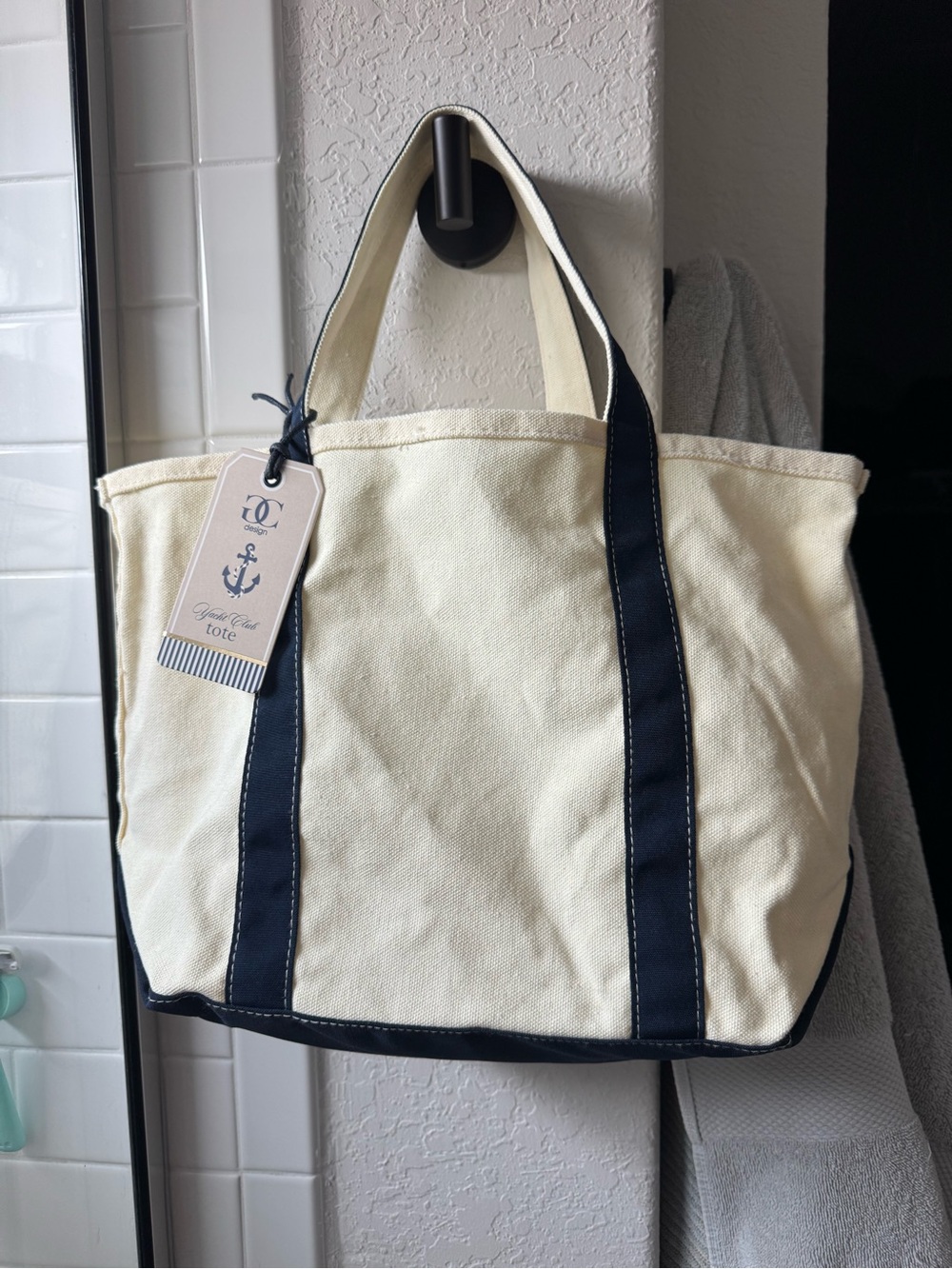 Nautical Canvas Tote with Navy Trim